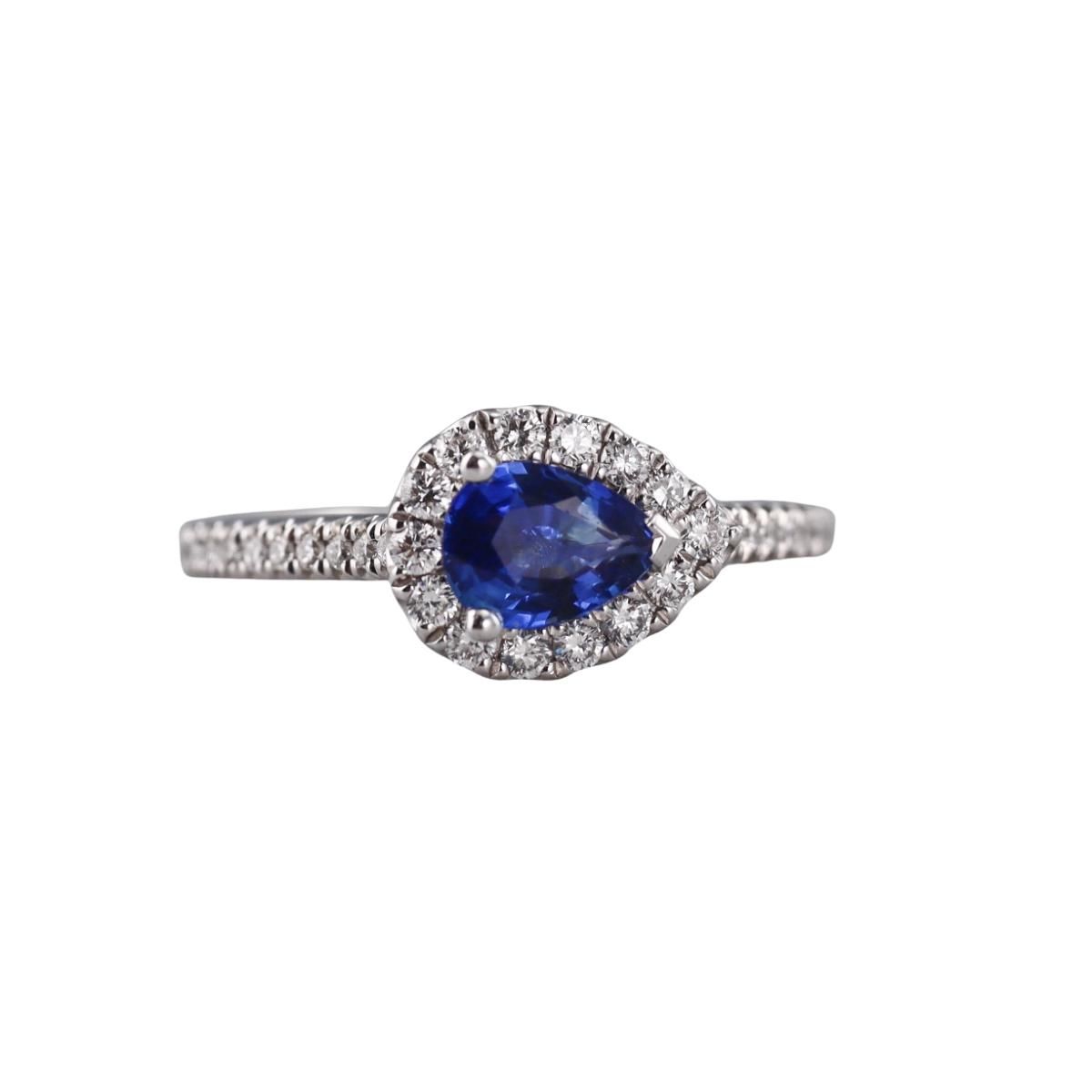 Platinum Diamond Pear Shape Sapphire Ring