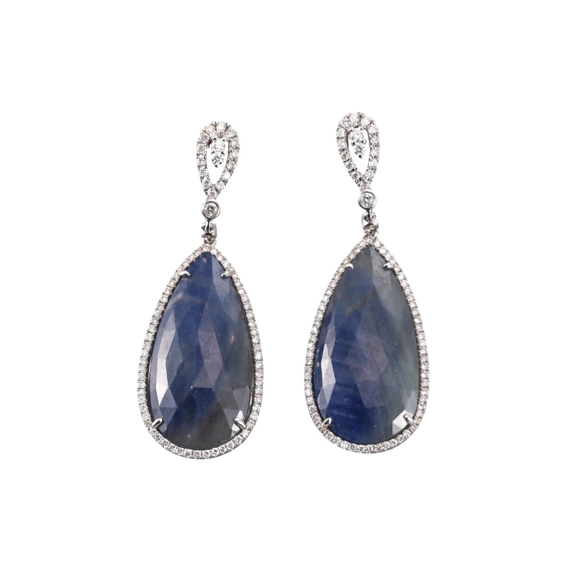 18k Gold Diamond Sapphire Drop Earrings