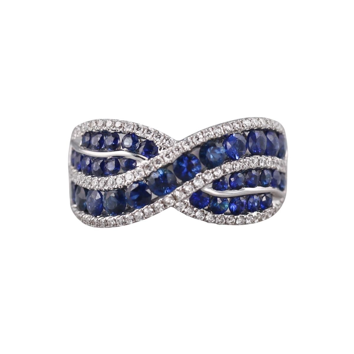 14k Gold Diamond Sapphire Crossover Ring