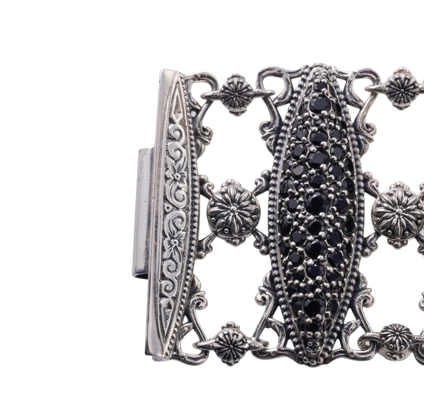 Konstantino Black Spinel Silver Wide Bracelet