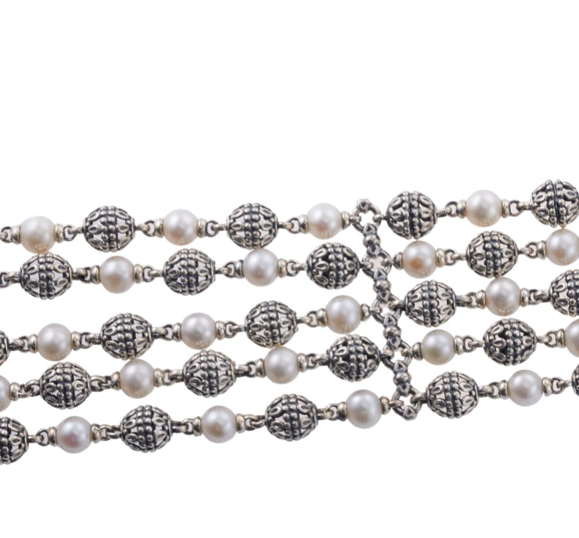 Konstantino Kleos Silver Pearl 5 Row Bracelet