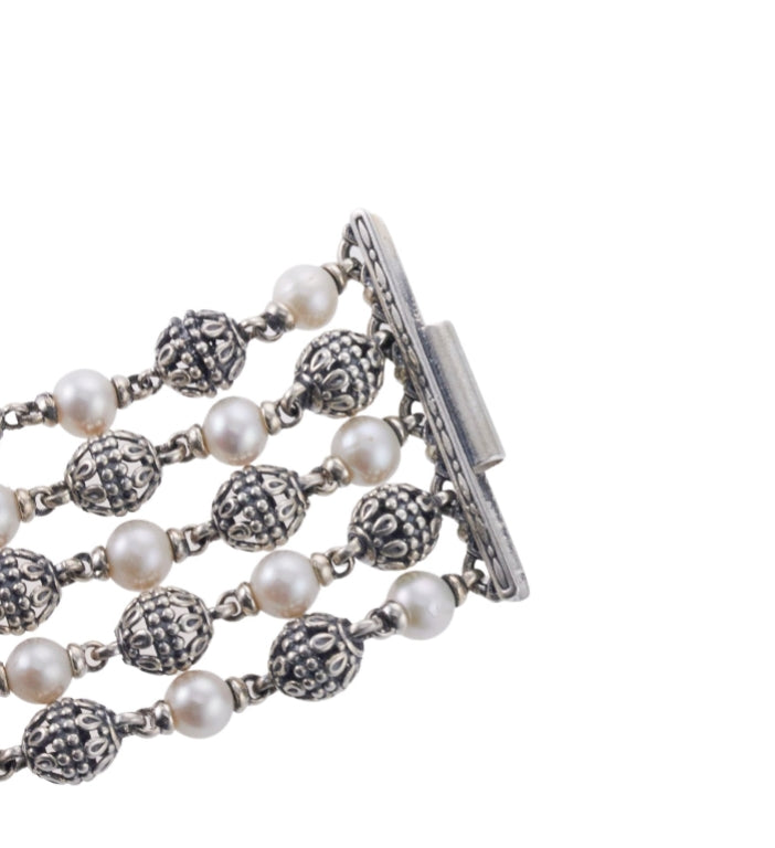 Konstantino Kleos Silver Pearl 5 Row Bracelet