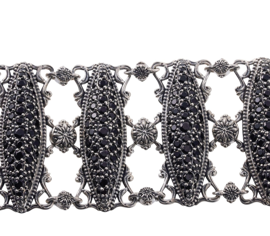 Konstantino Black Spinel Silver Wide Bracelet