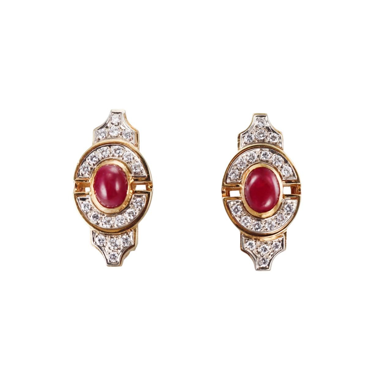 18k Gold Diamond Ruby Earrings