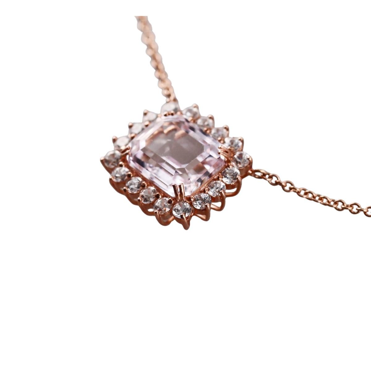 6.65ct Kunzite Diamond 14k Rose Gold Pendant Necklace