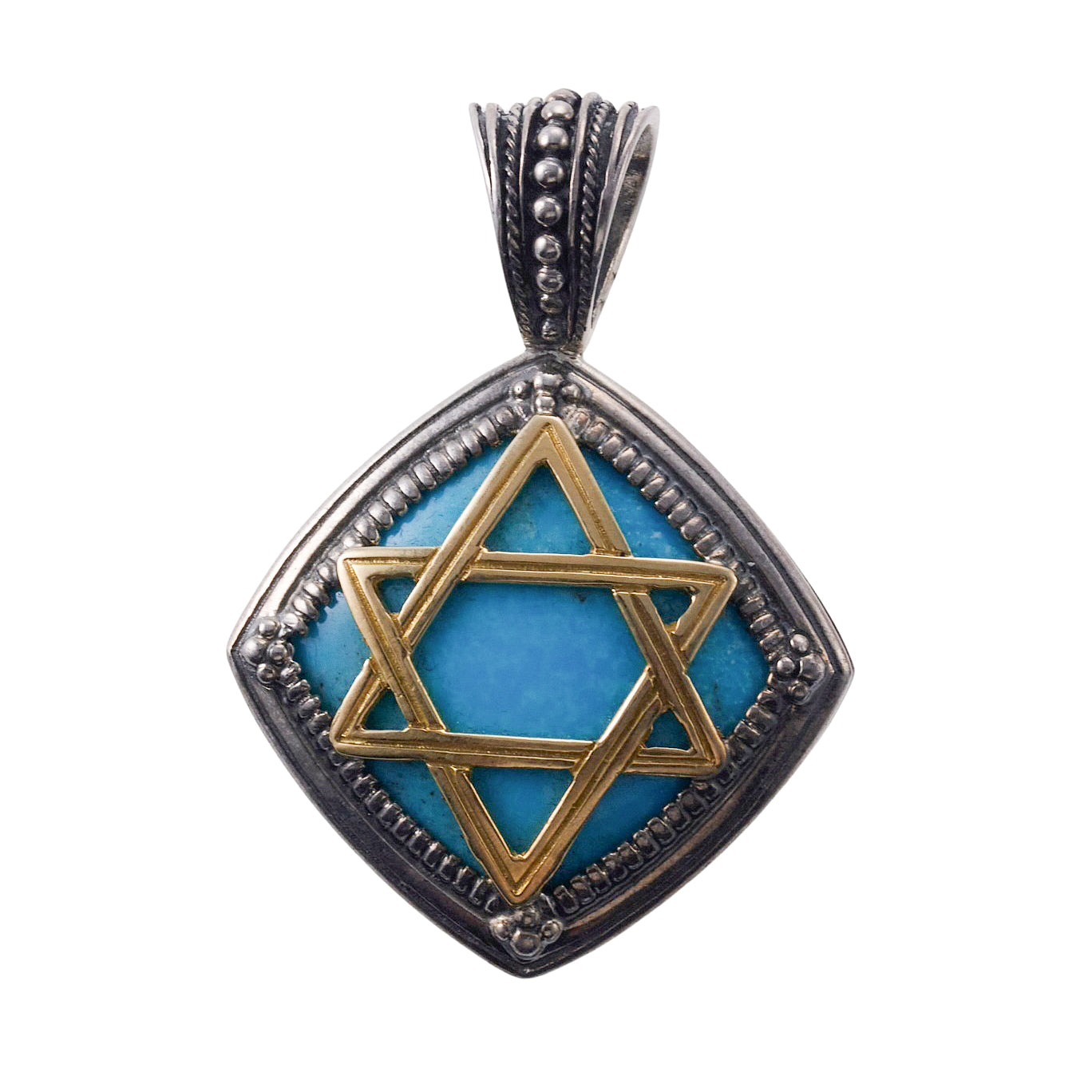 Konstantino Heonos Gold Silver Star of David Turquoise Pendant 345