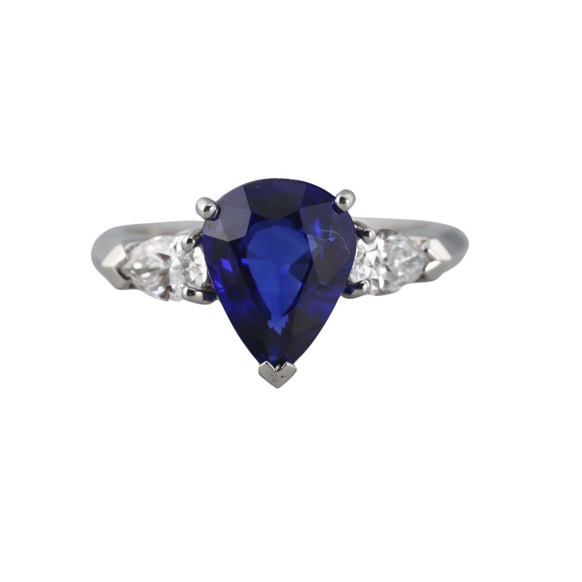 AGL Certified 2.87CT Sapphire Platinum Diamond Ring