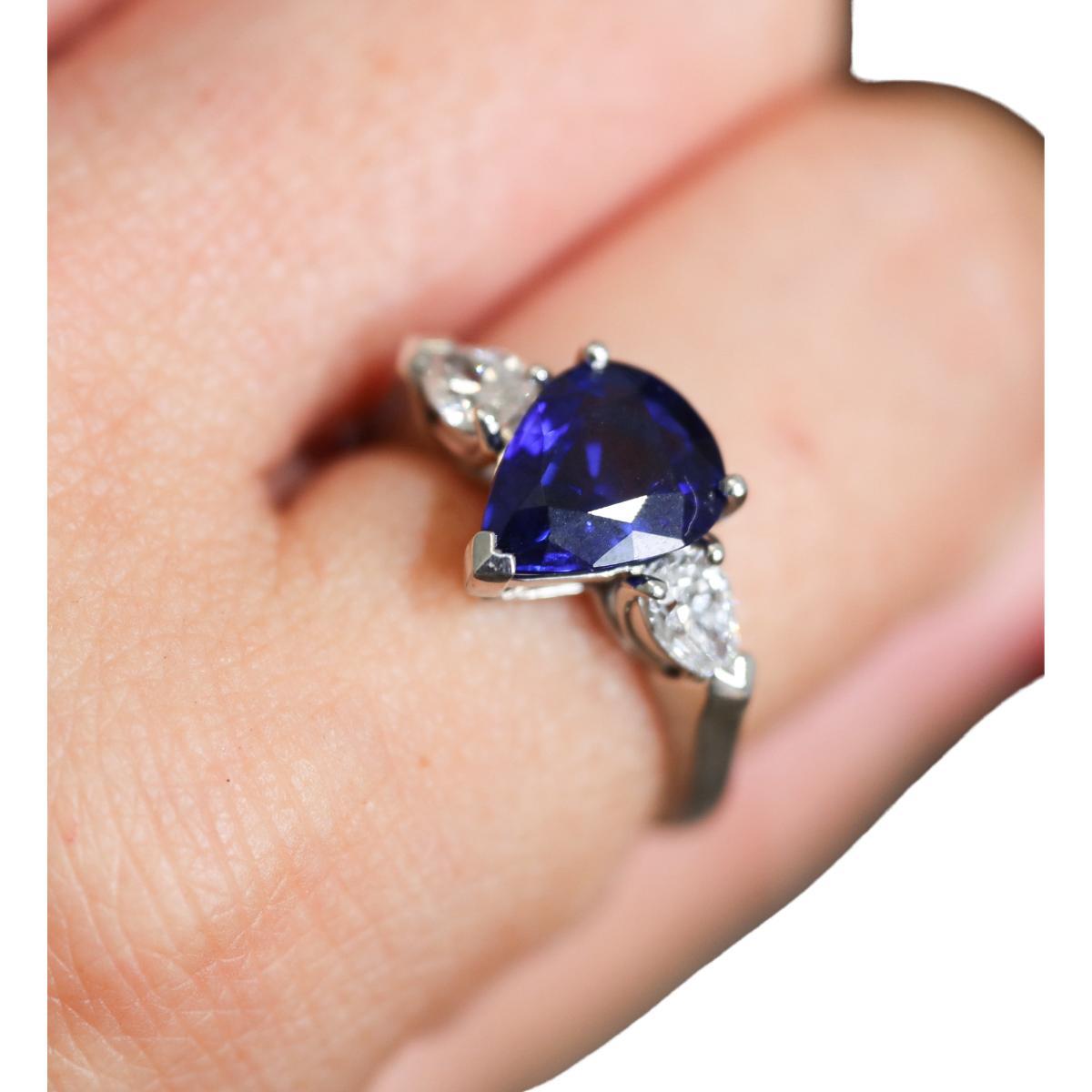 AGL Certified 2.87CT Sapphire Platinum Diamond Ring