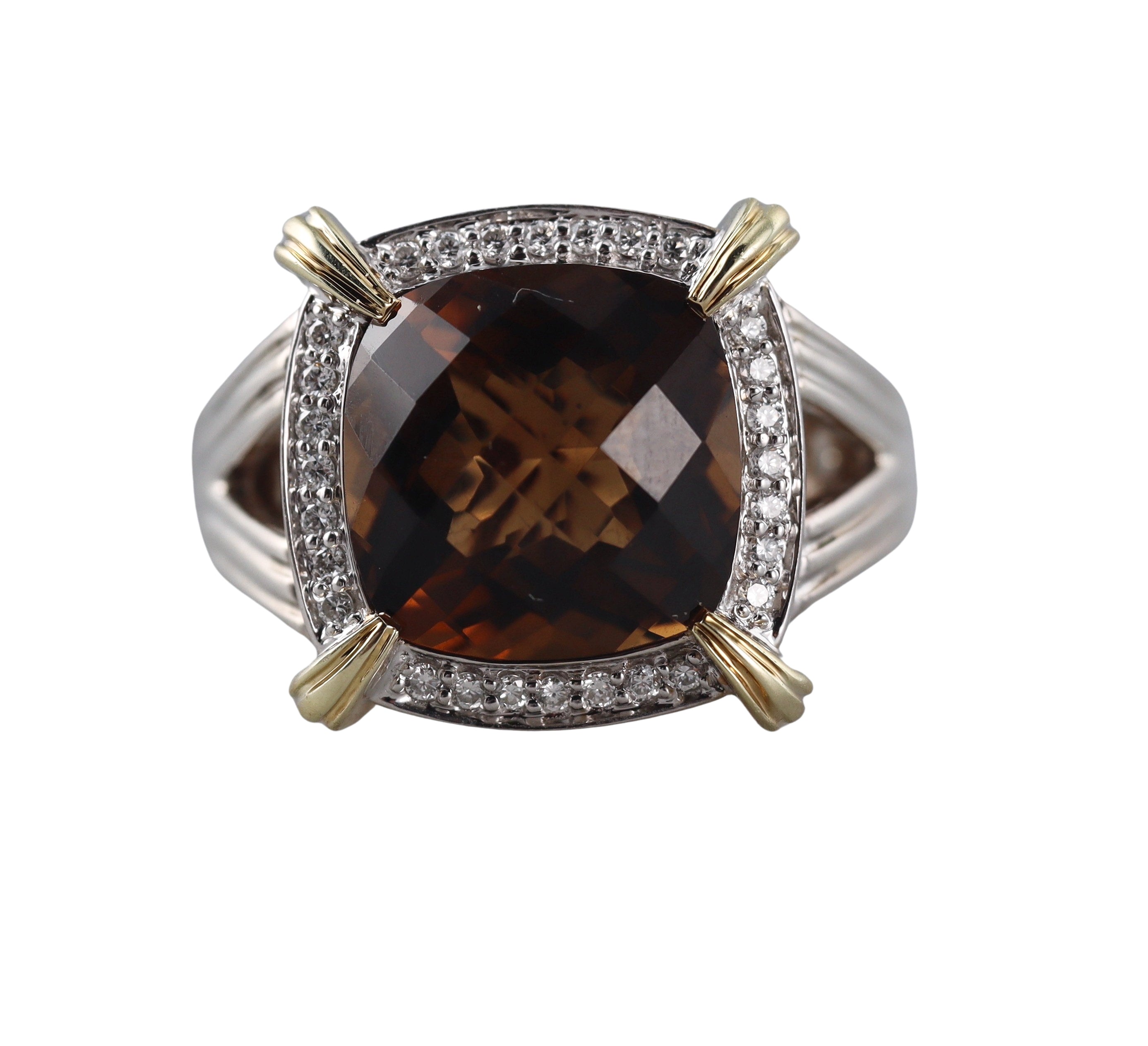 Krypell 14k Gold Silver Cognac Quartz Diamond Ring