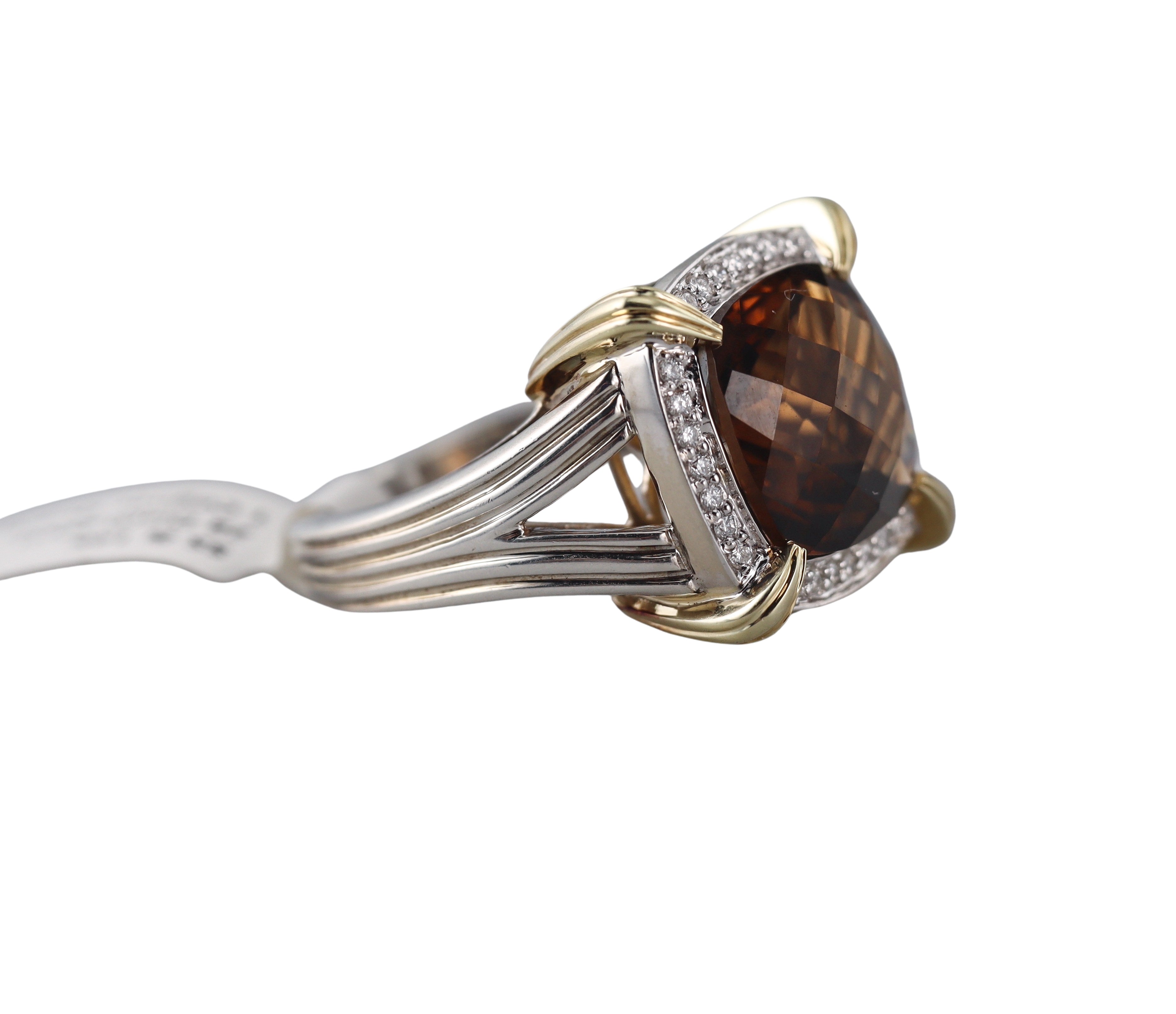 Krypell 14k Gold Silver Cognac Quartz Diamond Ring