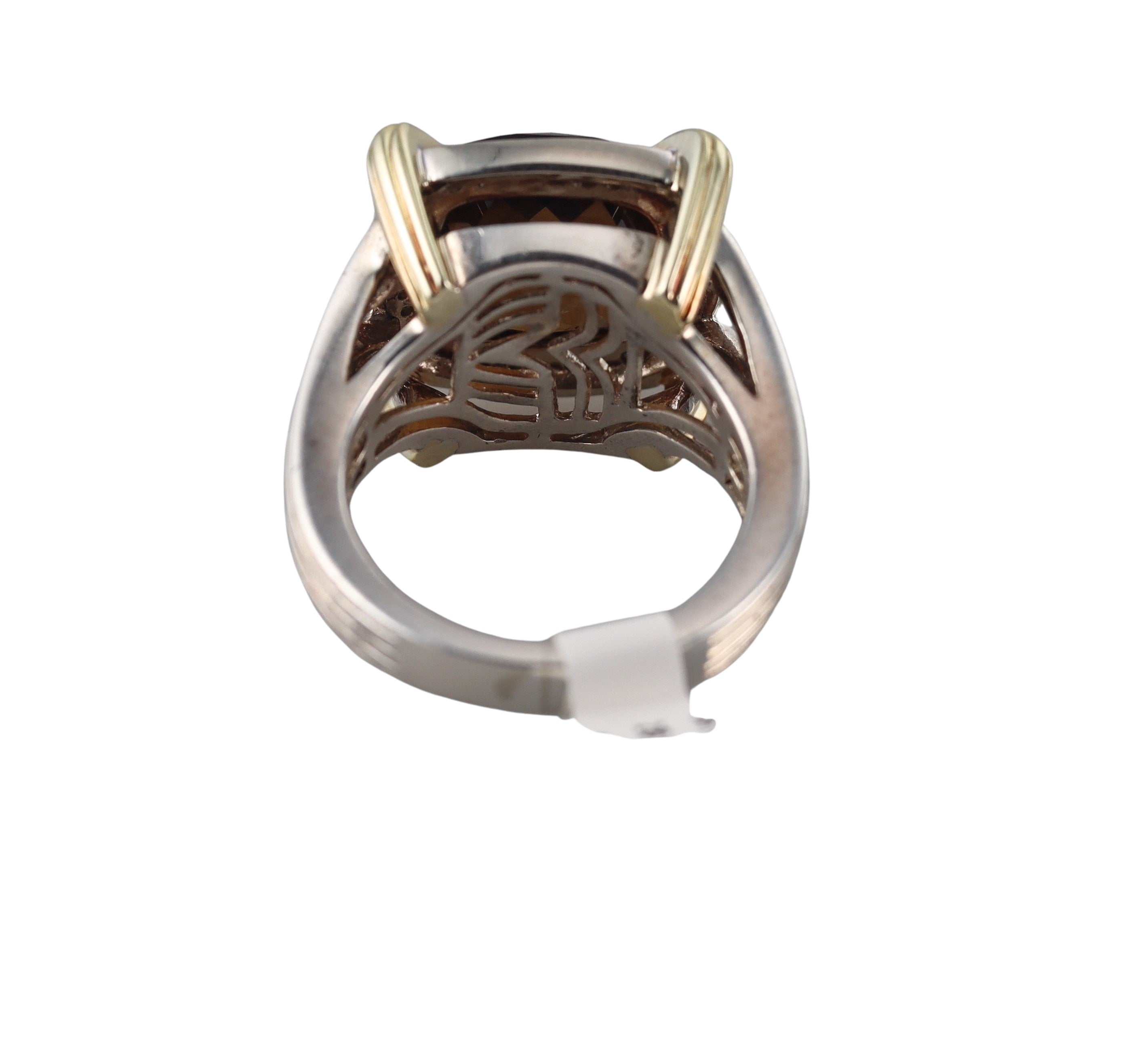 Krypell 14k Gold Silver Cognac Quartz Diamond Ring