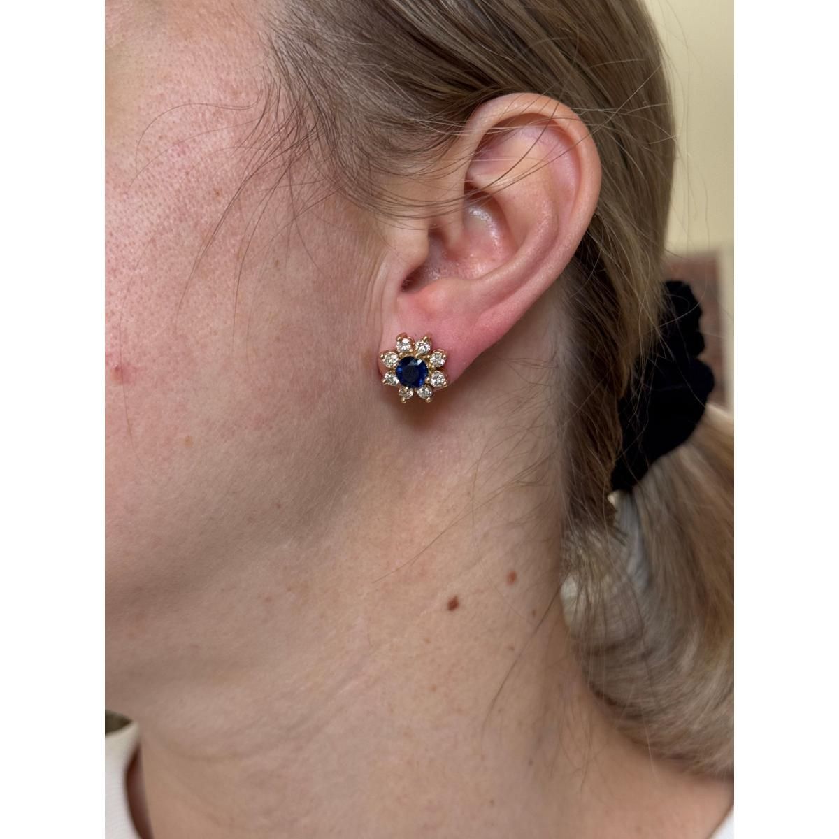 14k Gold Diamond Sapphire Cluster Stud Earrings