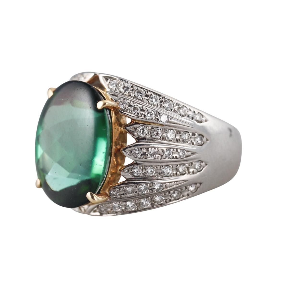9.03ct Green Tourmaline Diamond Platinum Gold Cocktail Ring