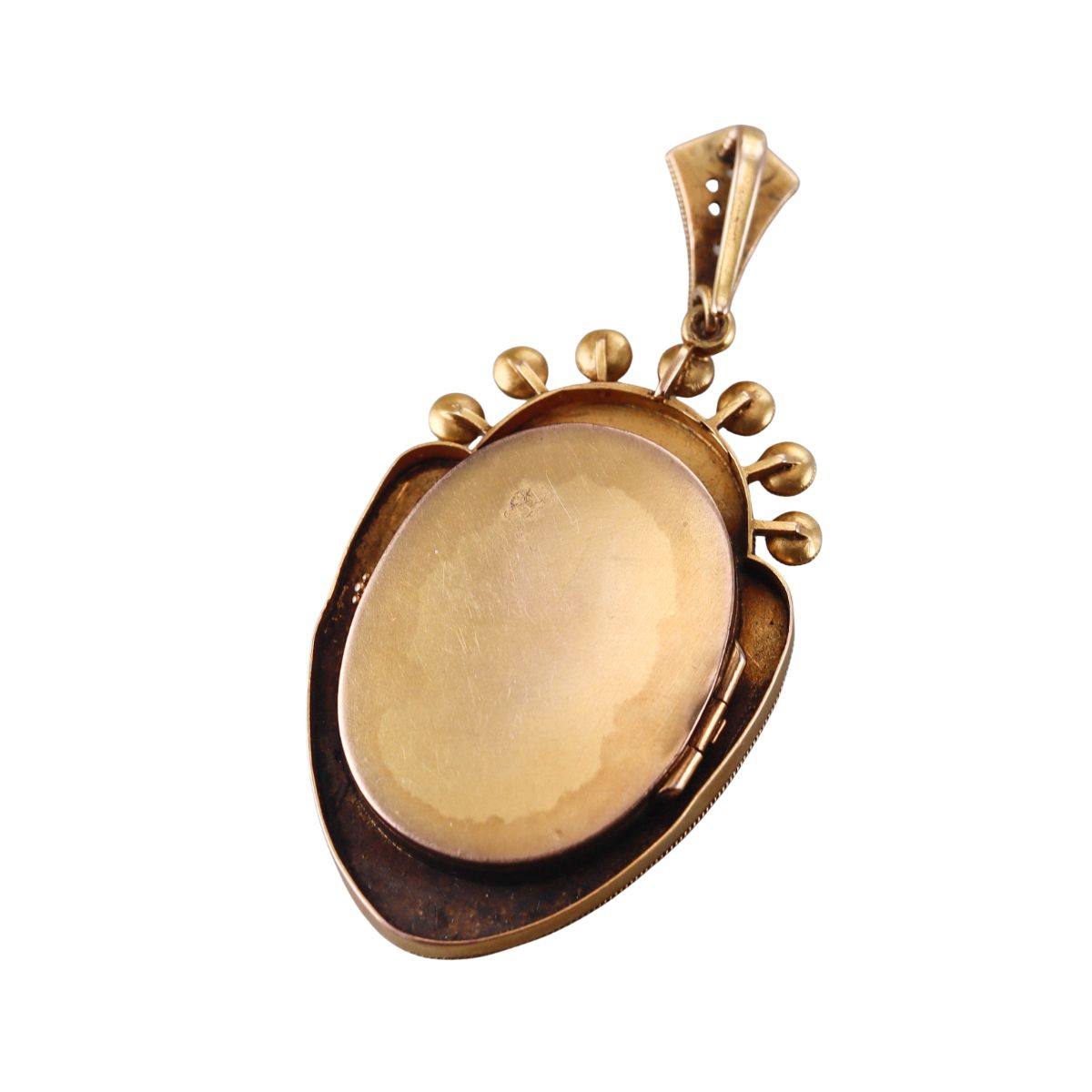 Antique Etruscan Beading 18k Gold Pearl Miniature Portrait Locket Pendant