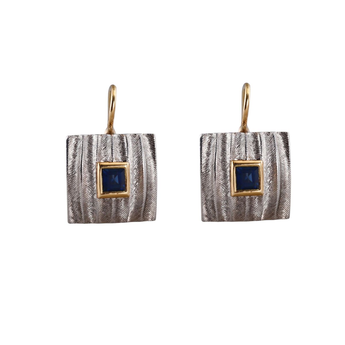 Michael Bondanza Platinum Gold Sapphire Earrings