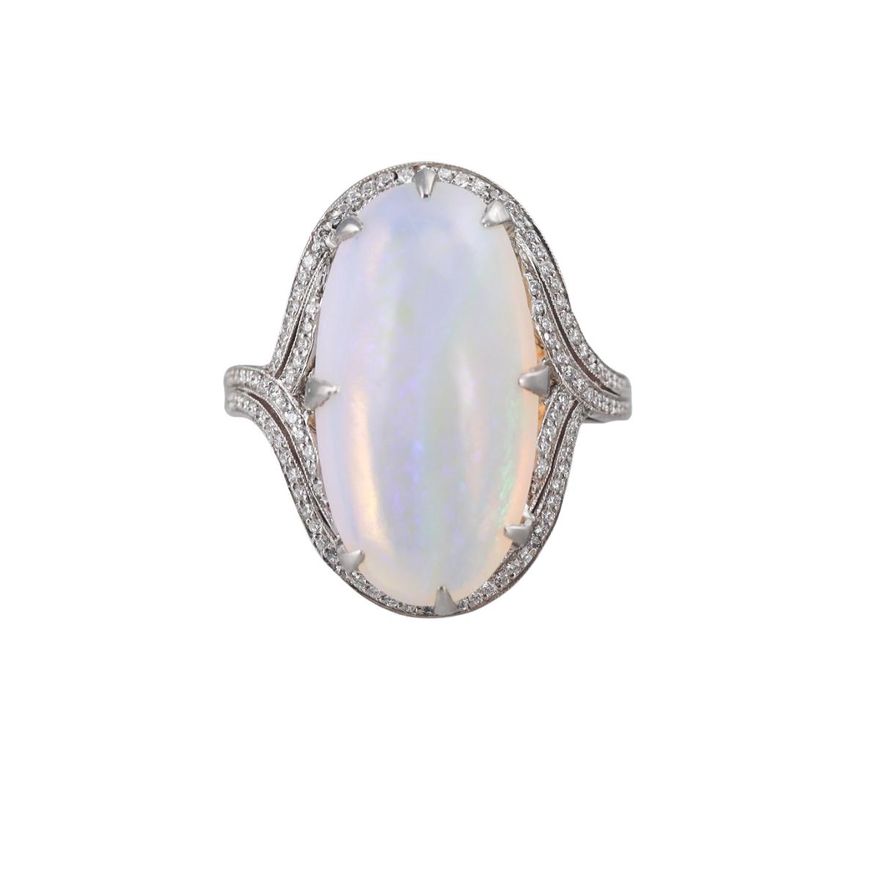 Platinum 10ct Opal Diamond Ring
