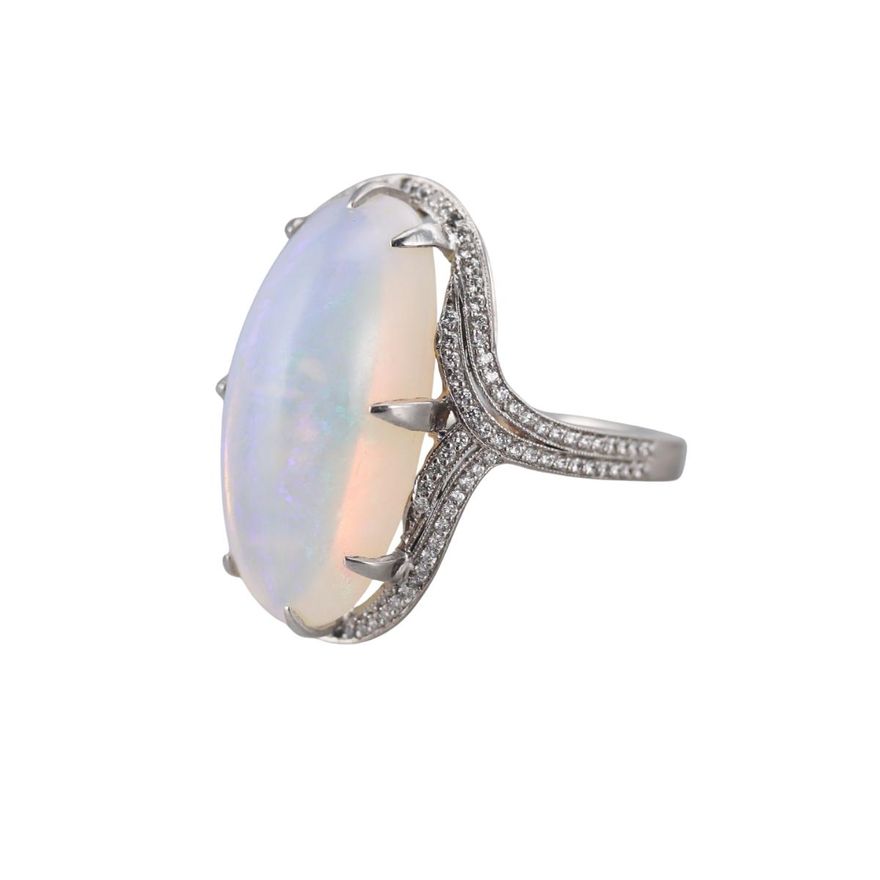 Platinum 10ct Opal Diamond Ring