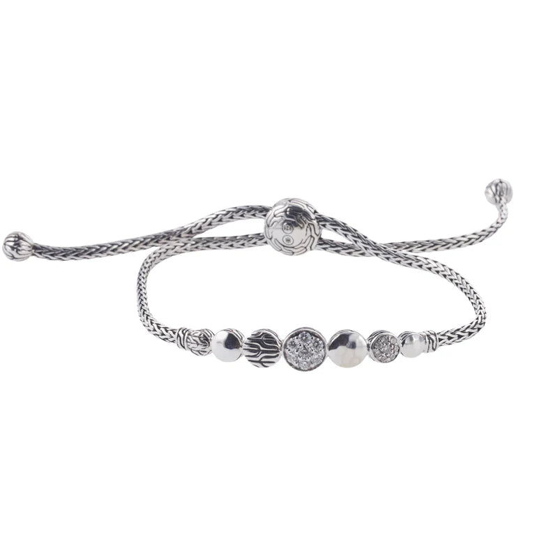 John Hardy Dot Sterling Silver Diamond Pull Through Bracelet OG-2607