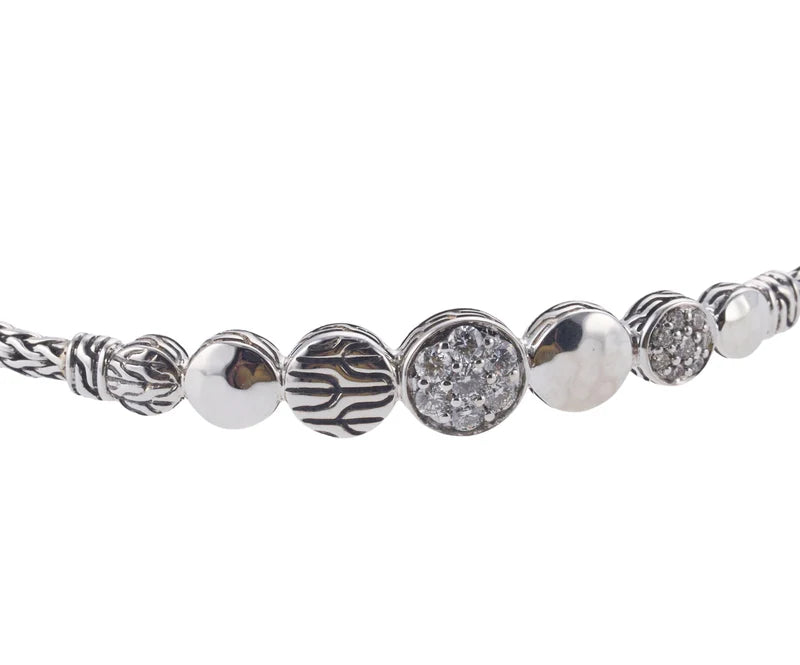 John Hardy Dot Sterling Silver Diamond Pull Through Bracelet OG-2607