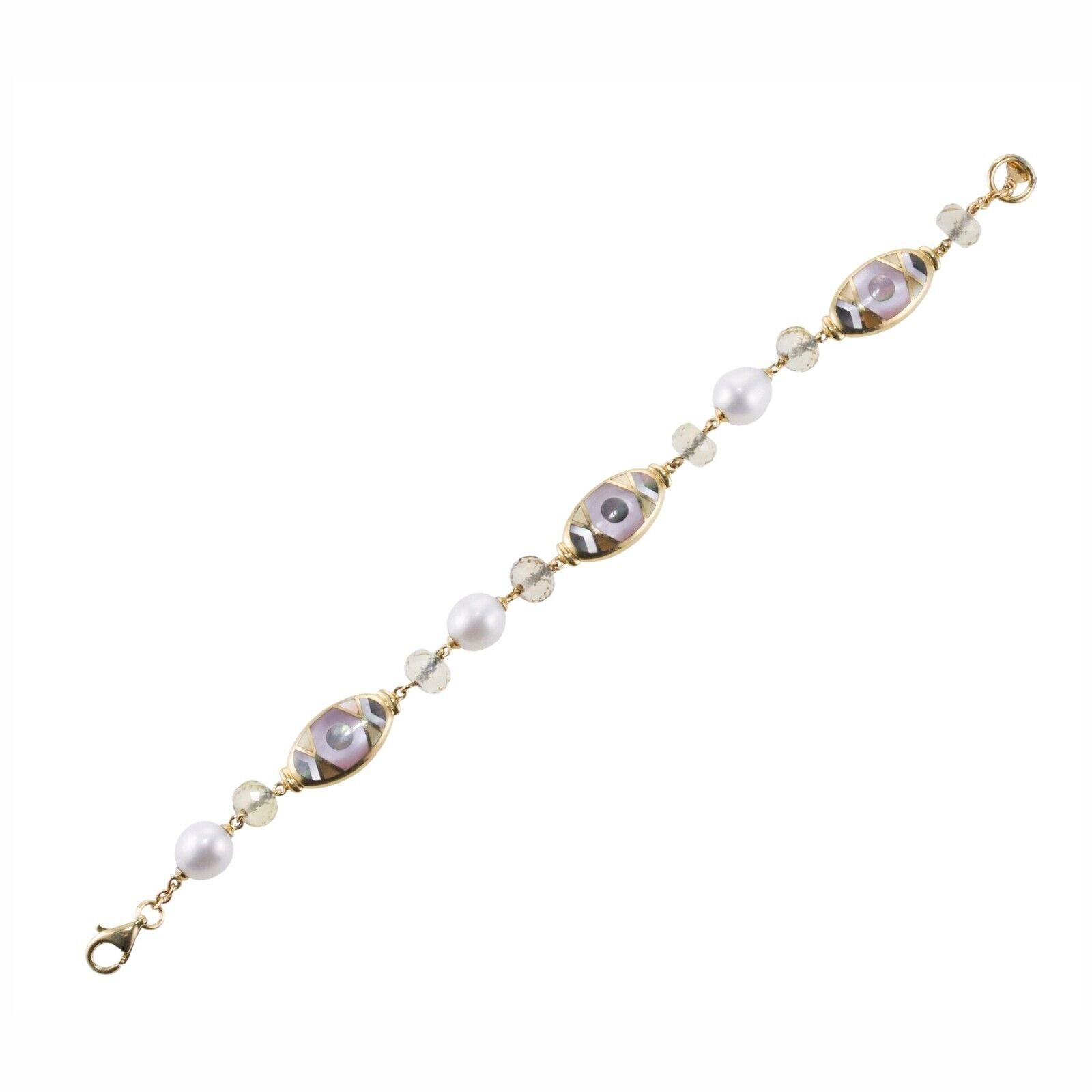 Asch Grossbardt Inlay Mother of Pearl Peridot Gold Bracelet