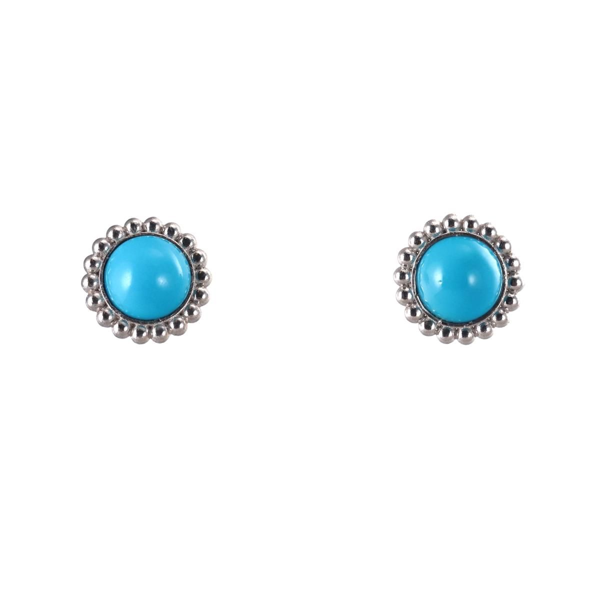 Platinum Turquoise Button Stud Earrings