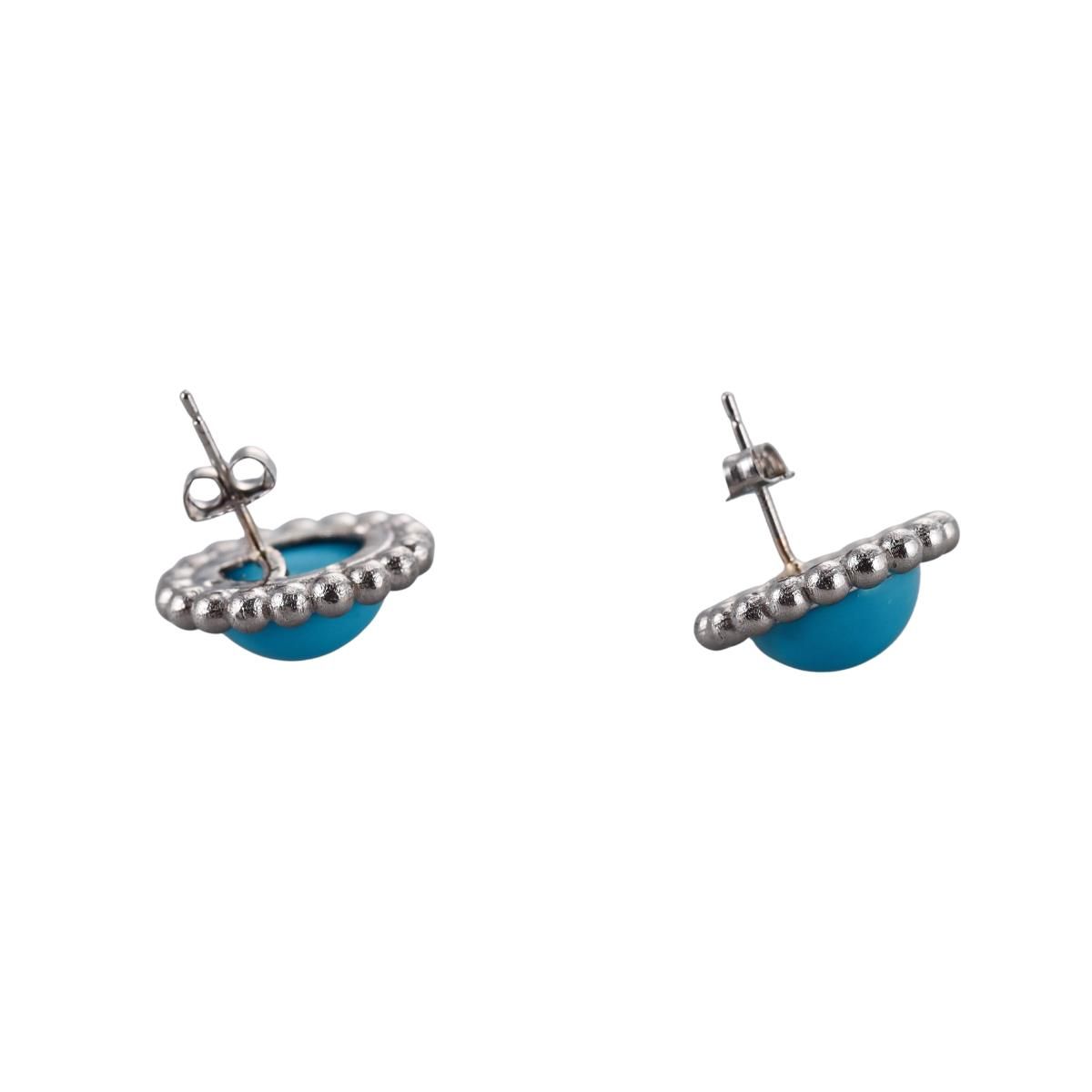 Platinum Turquoise Button Stud Earrings