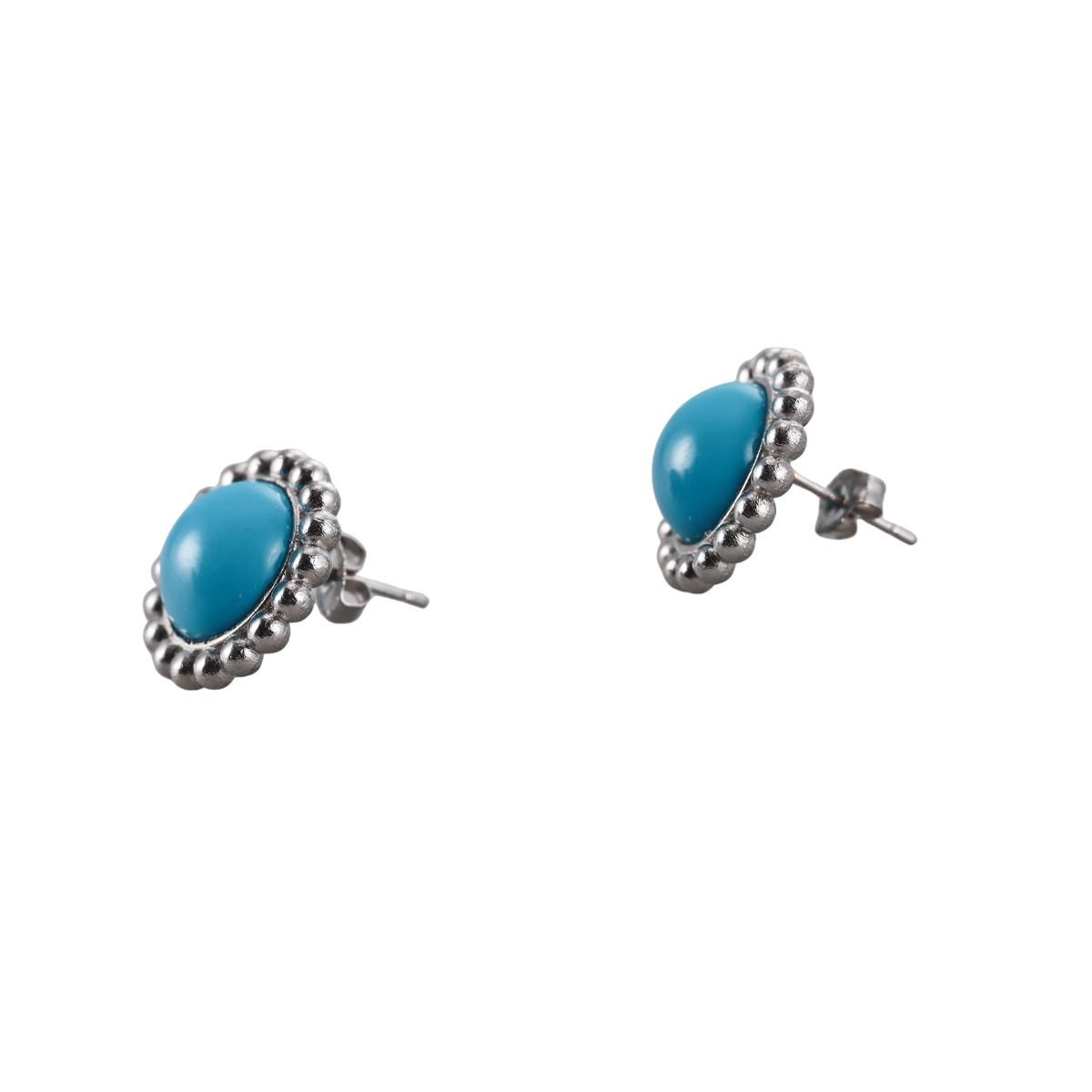 Platinum Turquoise Button Stud Earrings