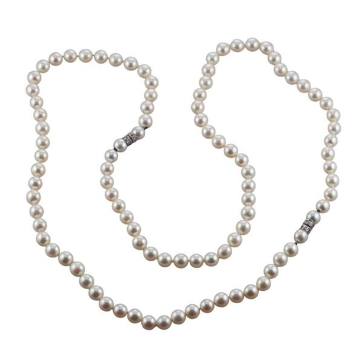 14k Gold Diamond Pearl Necklace Set