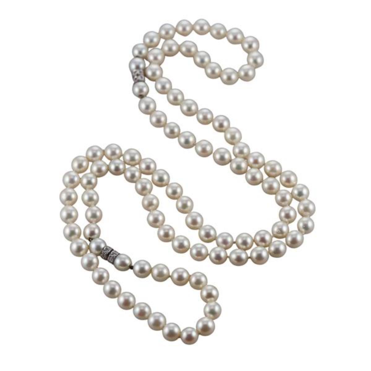 14k Gold Diamond Pearl Necklace Set