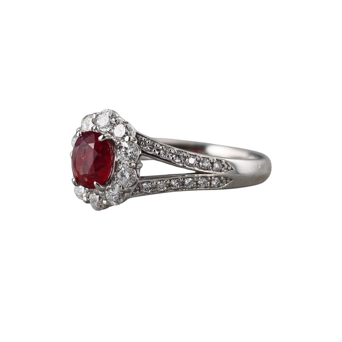 0.85ct No Heat Thai Pigeon Blood Ruby Diamond Engagement Platinum Ring