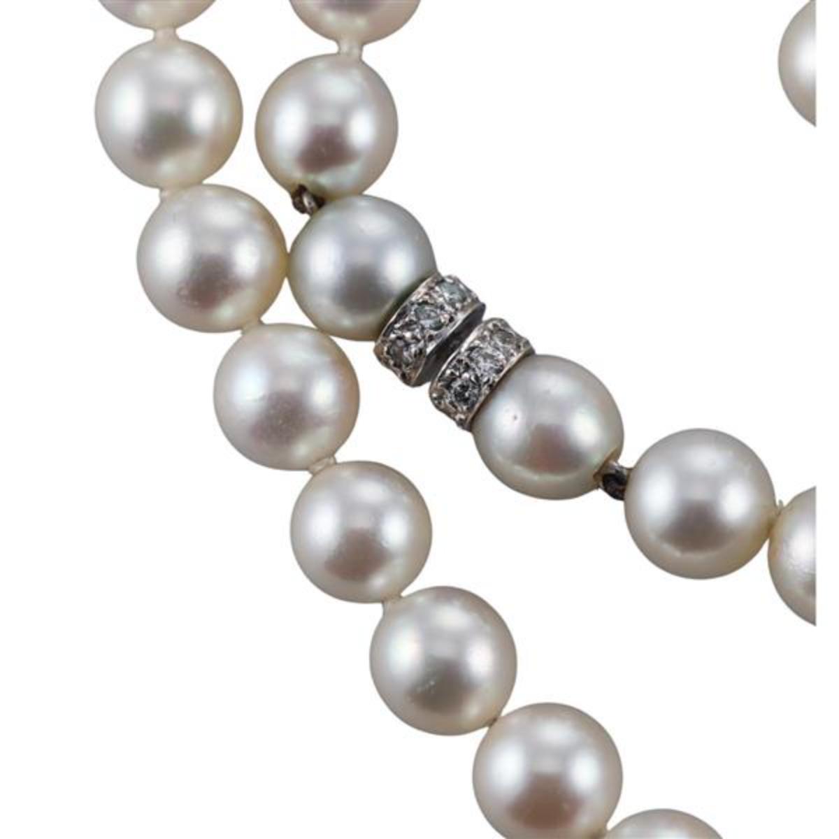 14k Gold Diamond Pearl Necklace Set