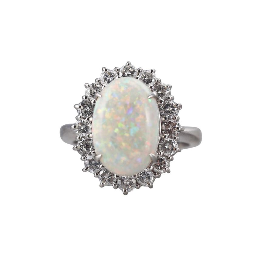 Vintage Platinum Opal Diamond Cocktail Ring