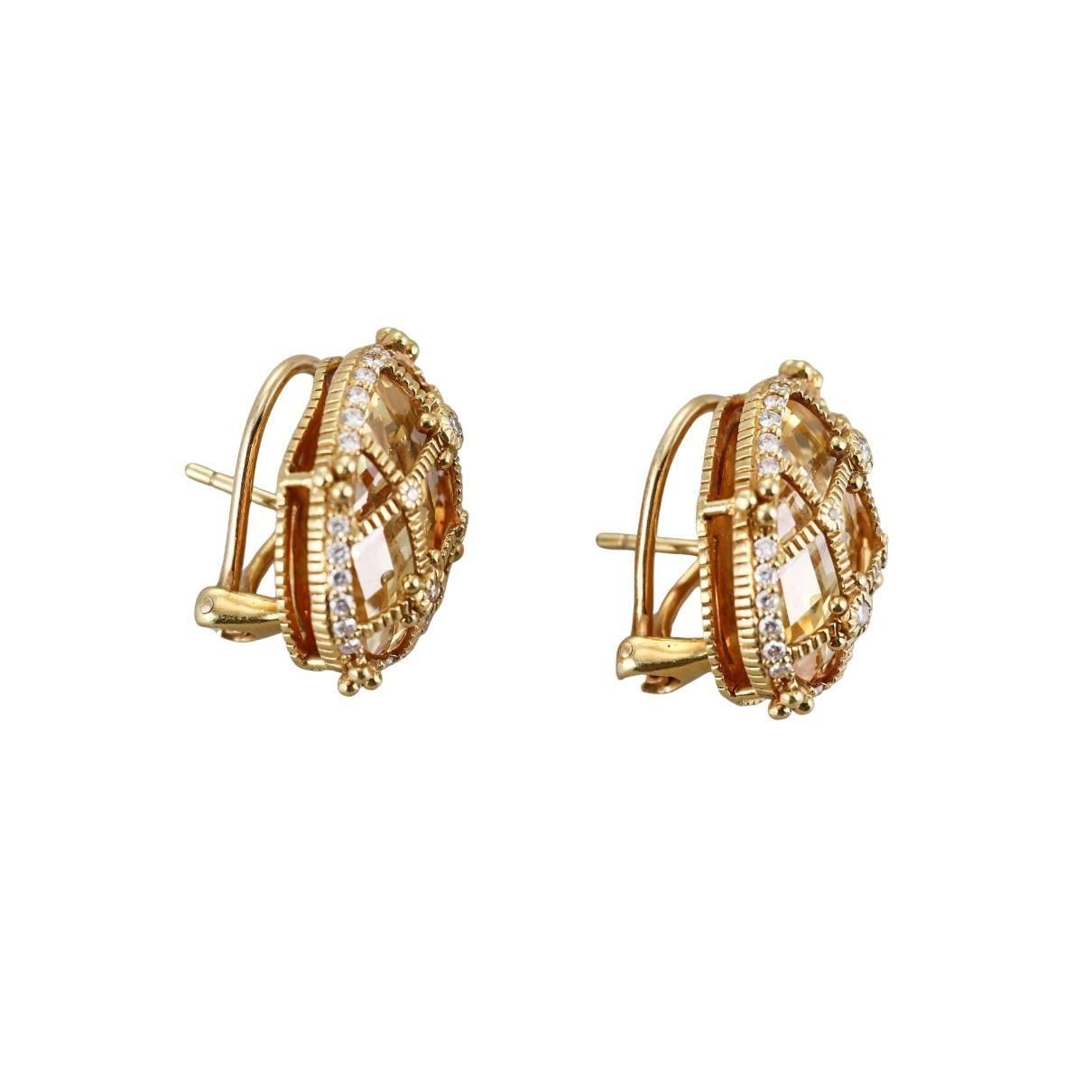 Judith Ripka Canary Crystal Diamond 18k Gold Earrings