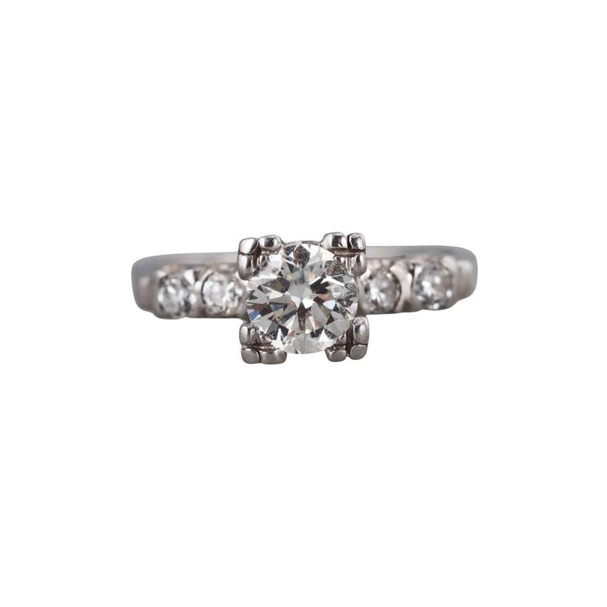 Mid Century Platinum Diamond Engagement Ring