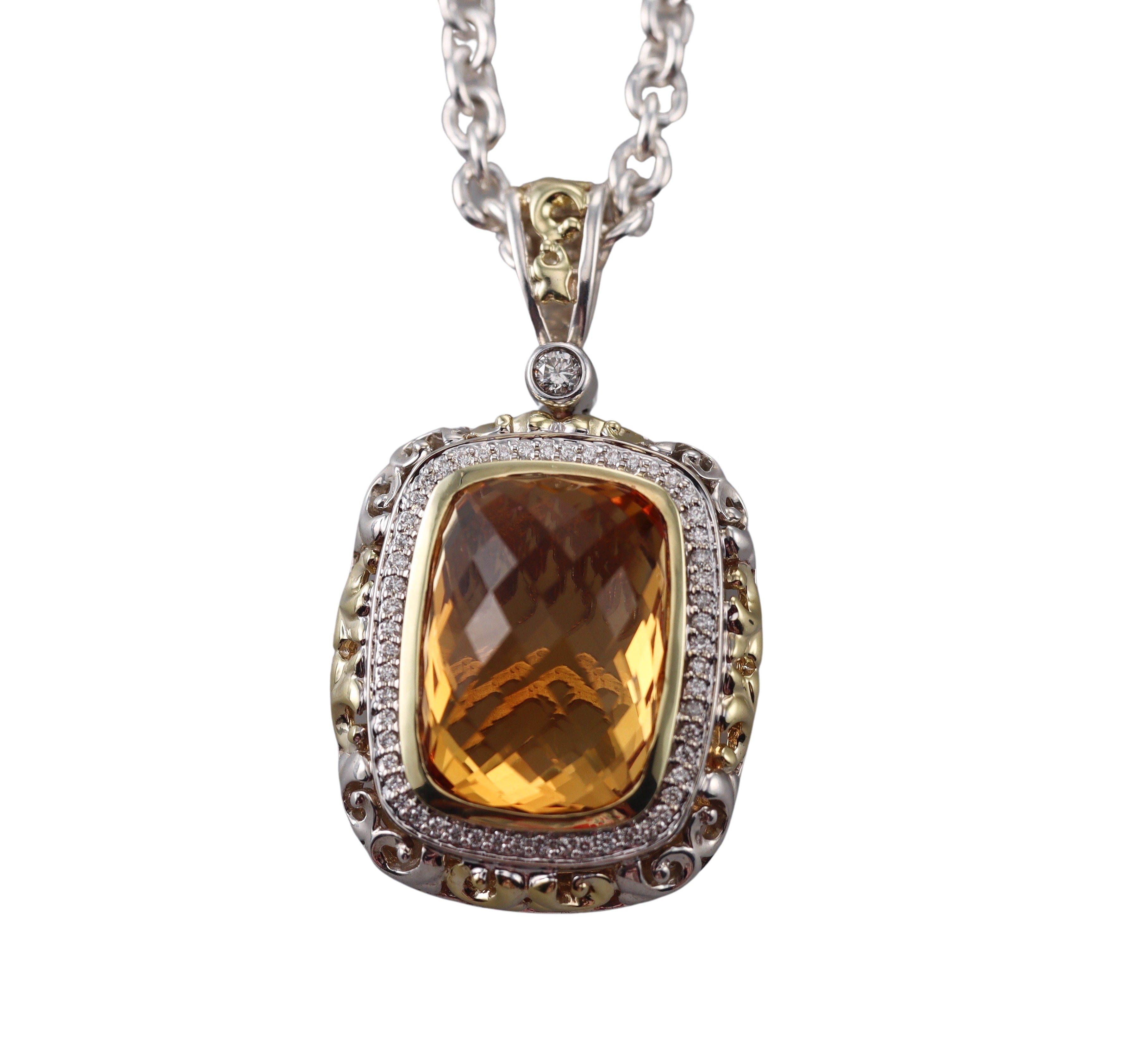 Krypell Silver 18k Gold Diamond Citrine Pendant Necklace