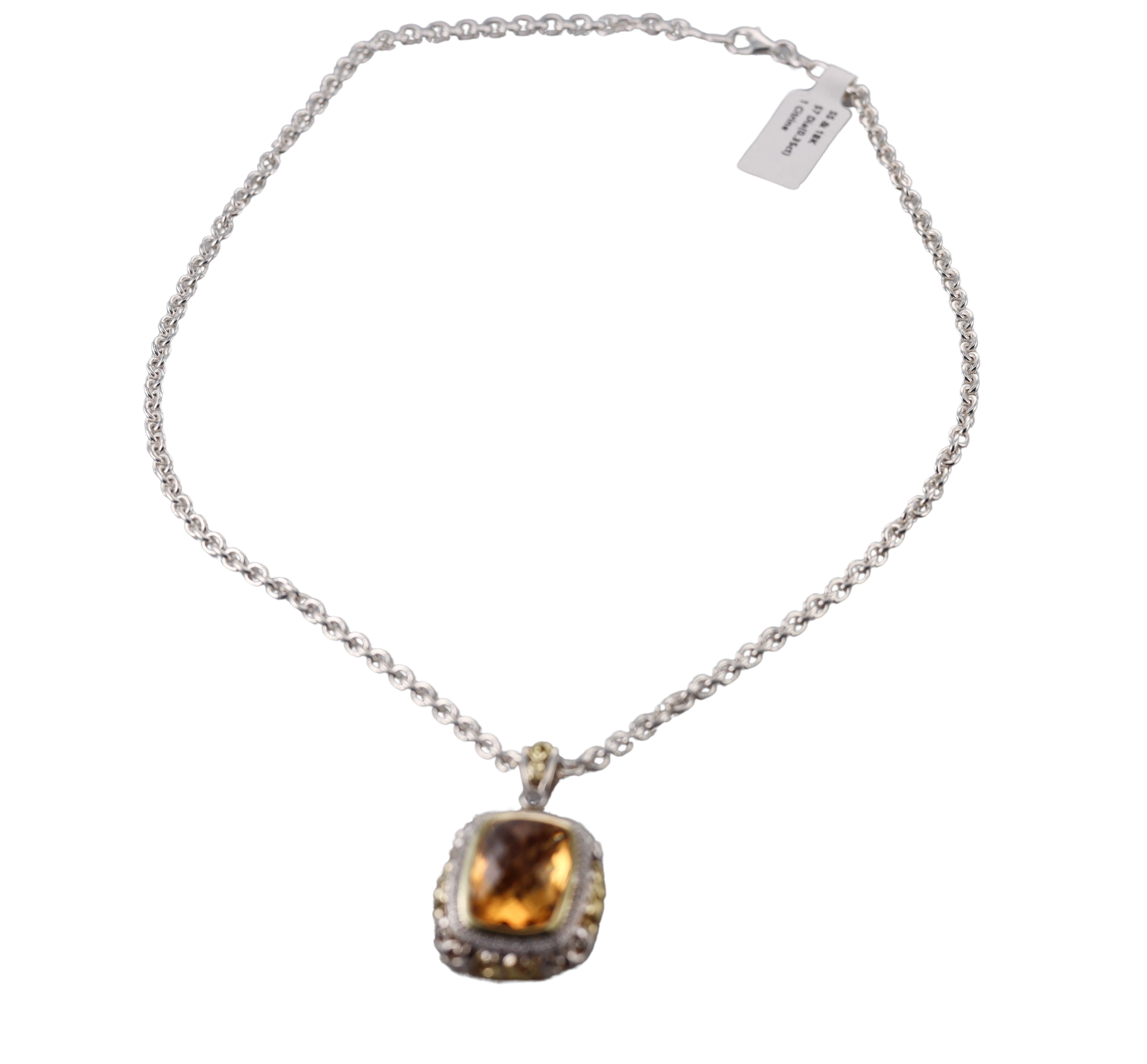 Krypell Silver 18k Gold Diamond Citrine Pendant Necklace