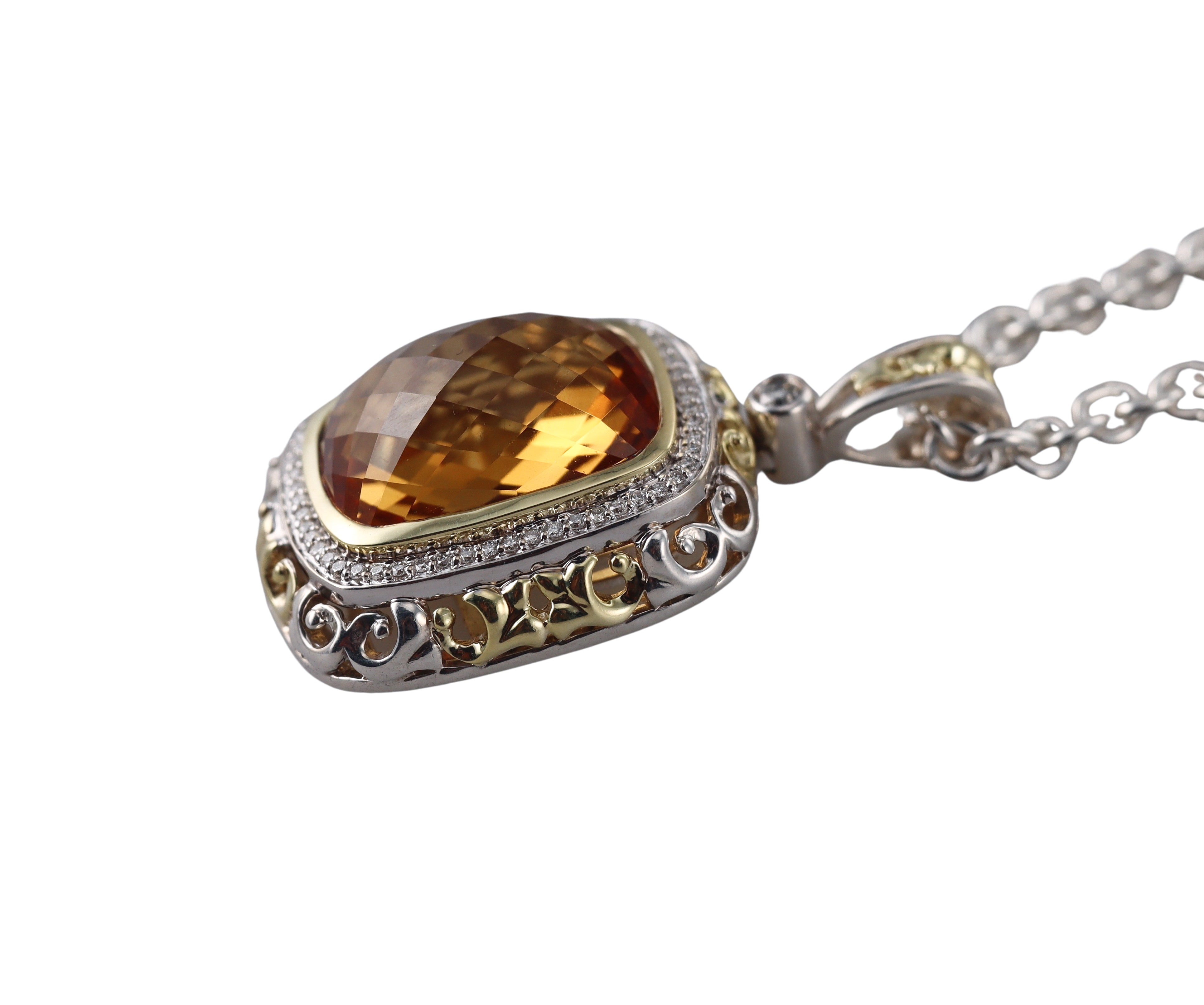 Krypell Silver 18k Gold Diamond Citrine Pendant Necklace