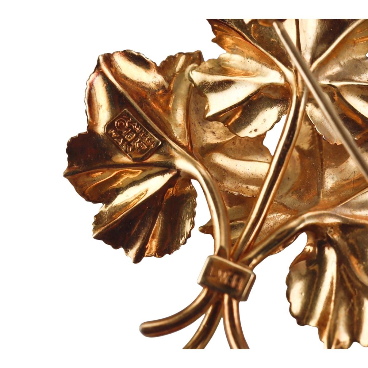 Vintage Tiffany & Co 18k Gold Ruby Leaf Brooch Pin