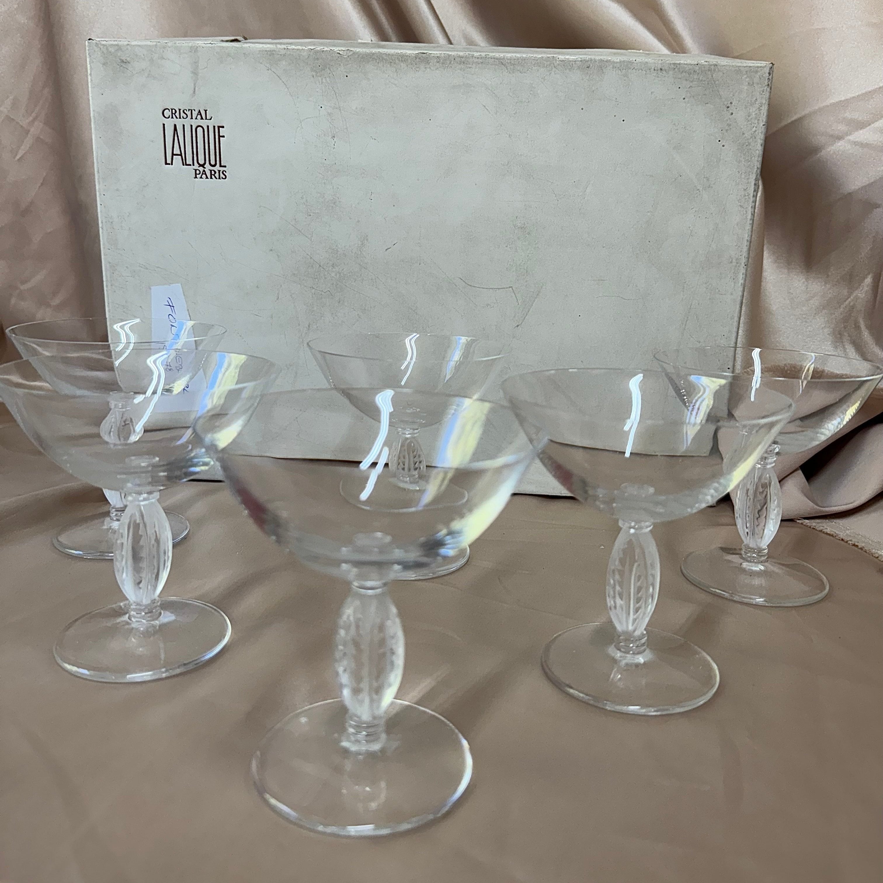 Lalique Fontainebleau Crystal Champagne Tall Sherbet Flute Set of 6 #15078