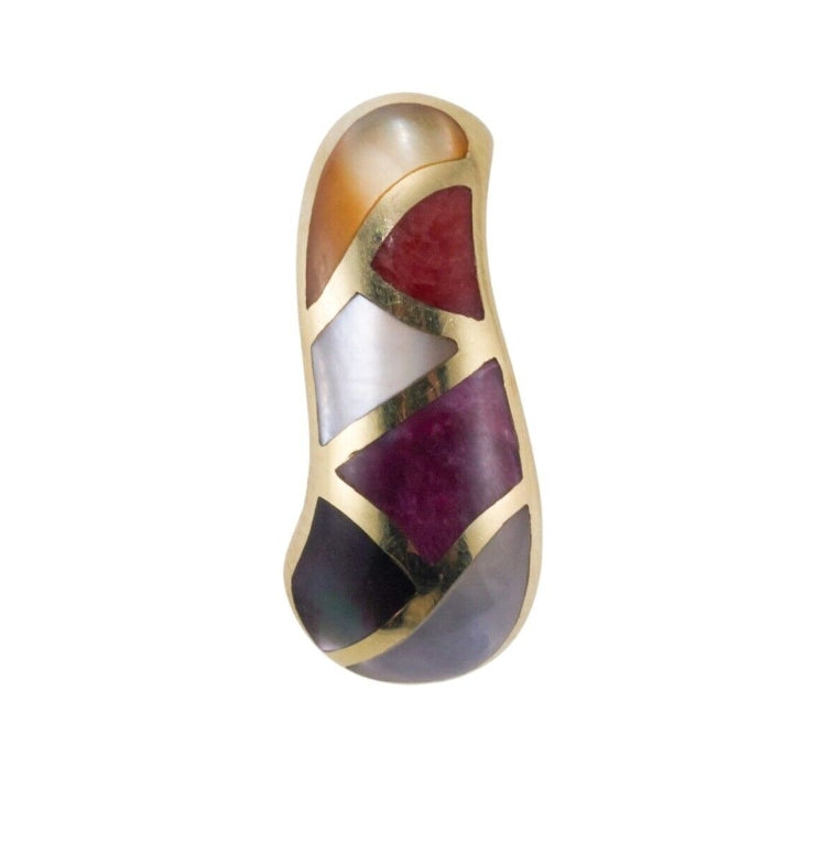 Asch Grossbardt  Inlay Gemstone Gold Wave Pendant