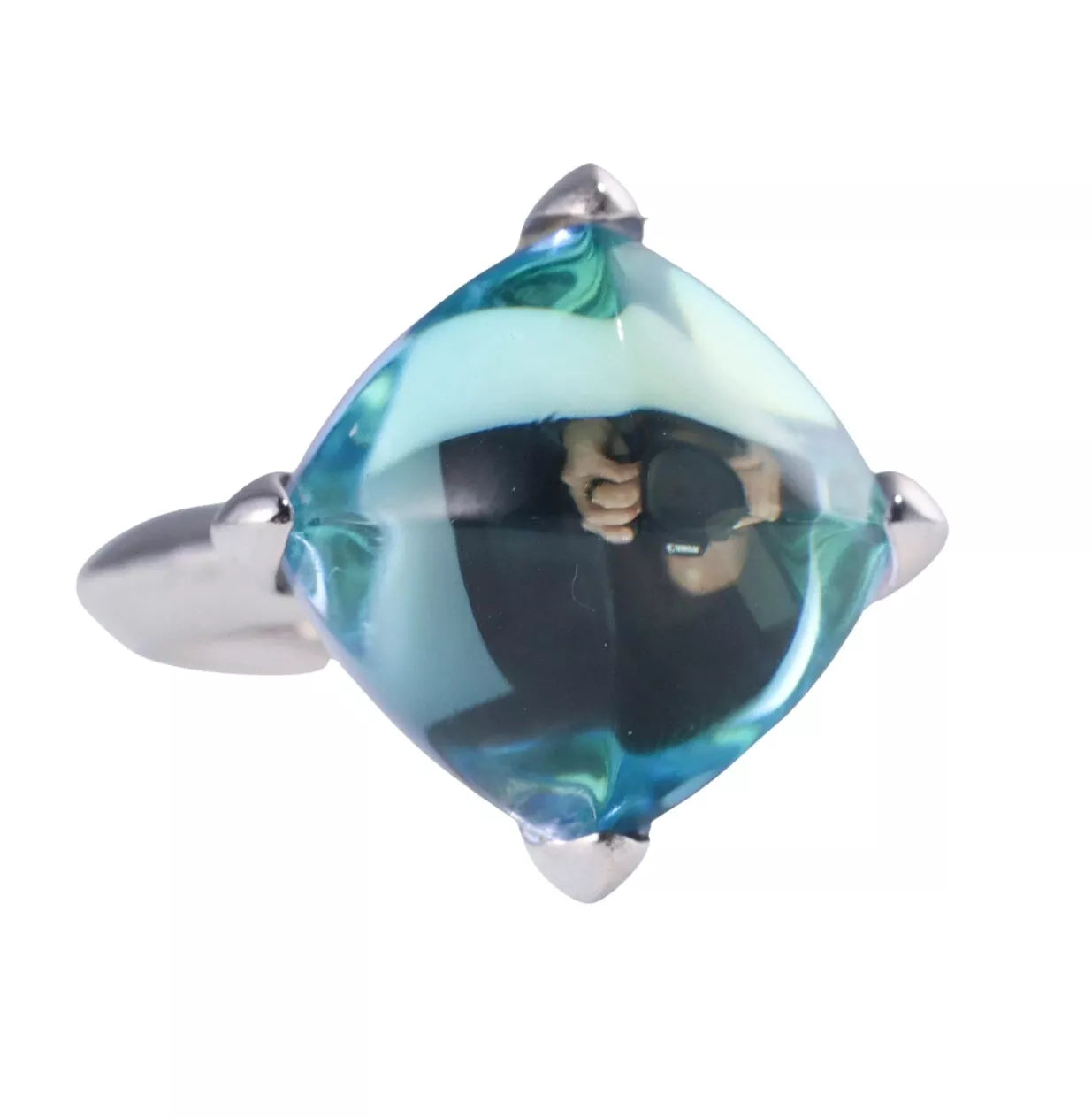 Baccarat Sterling Silver Aqua Crystal Medicis Ring