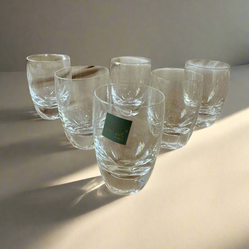 Lalique Highlands Crystal Flat Liquor Tumbler Set of 6 #13413