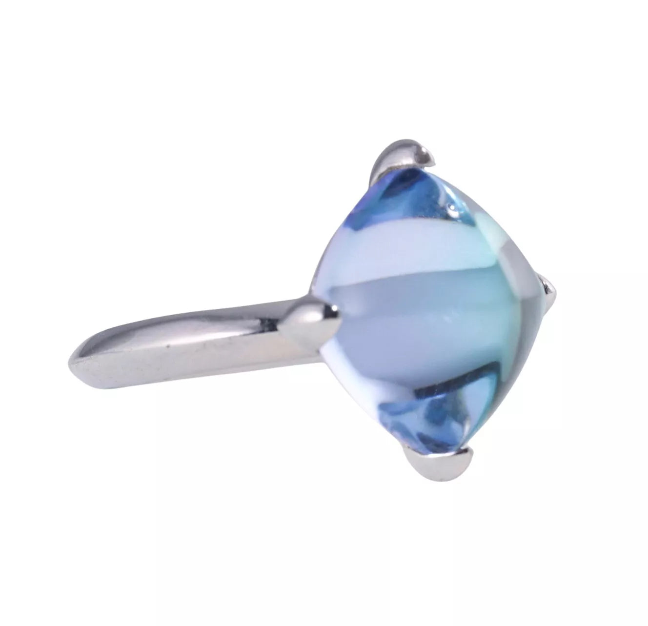 Baccarat Sterling Silver Aqua Crystal Medicis Ring