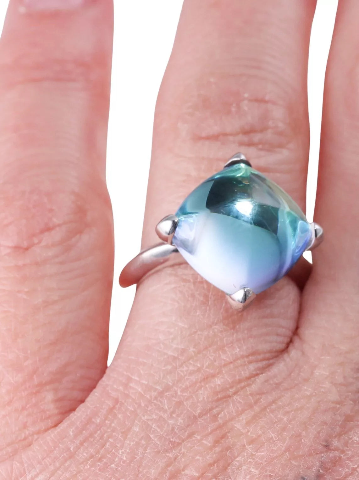 Baccarat Sterling Silver Aqua Crystal Medicis Ring