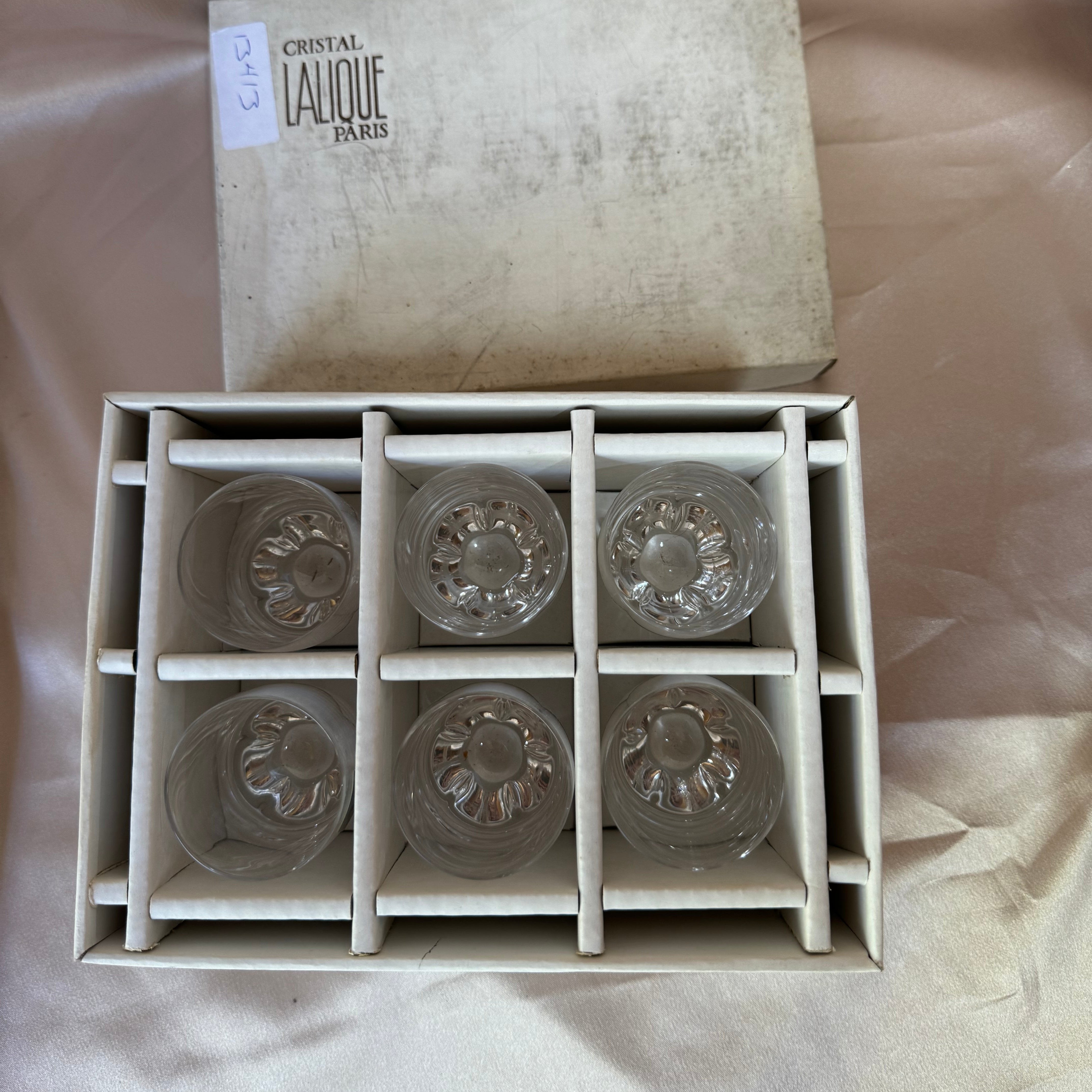 Lalique Highlands Crystal Flat Liquor Tumbler Set of 6 #13413