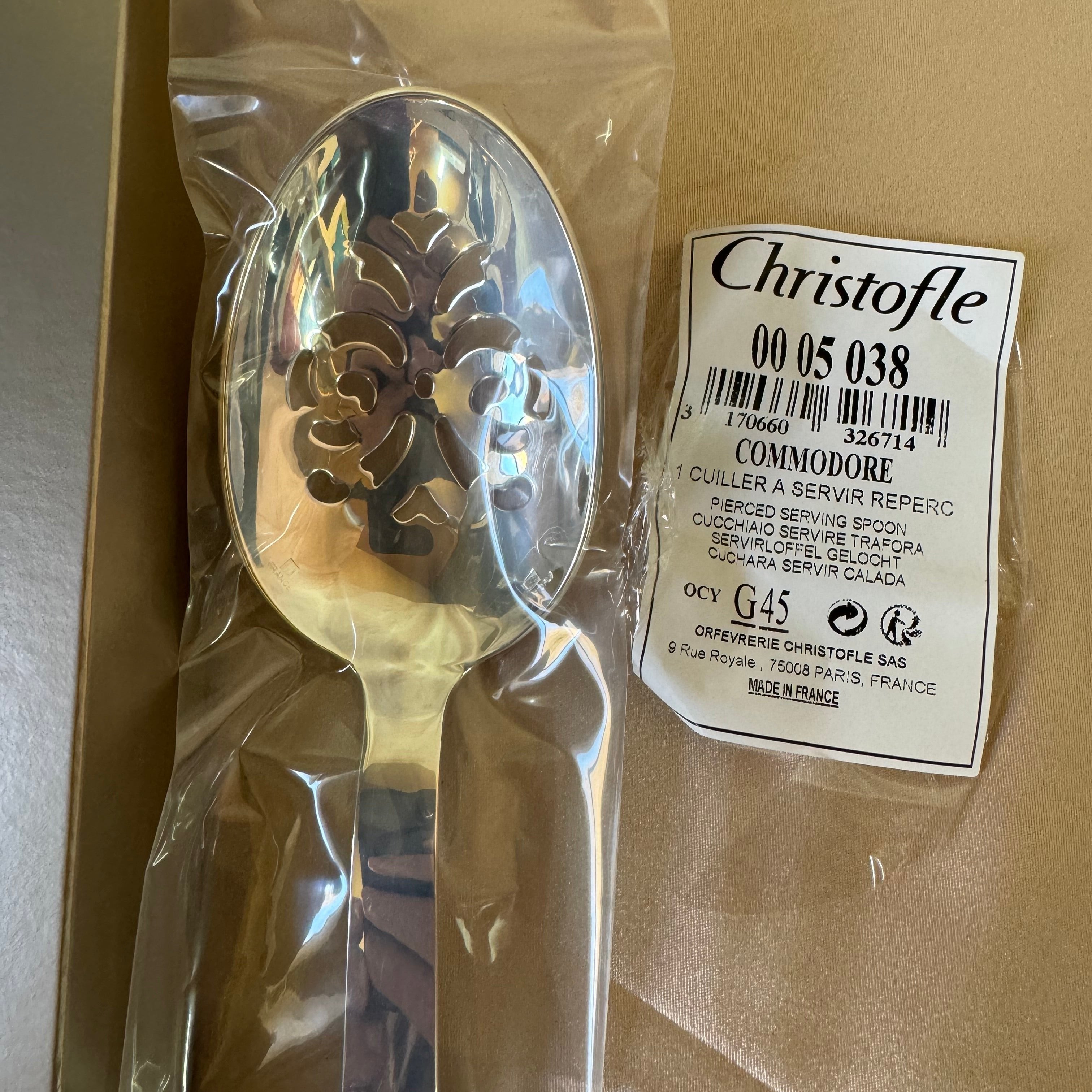 NOS Large Christofle Commodore Pierced Serving Spoon B00005038