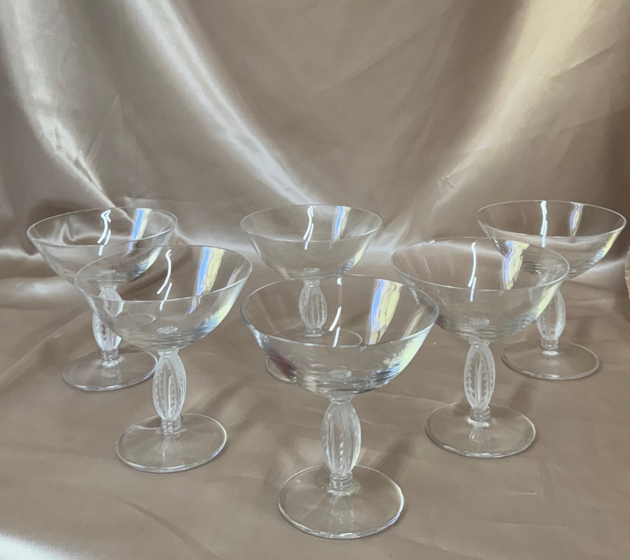 Lalique Fontainebleau Crystal Champagne Tall Sherbet Flute Set of 6 #15078