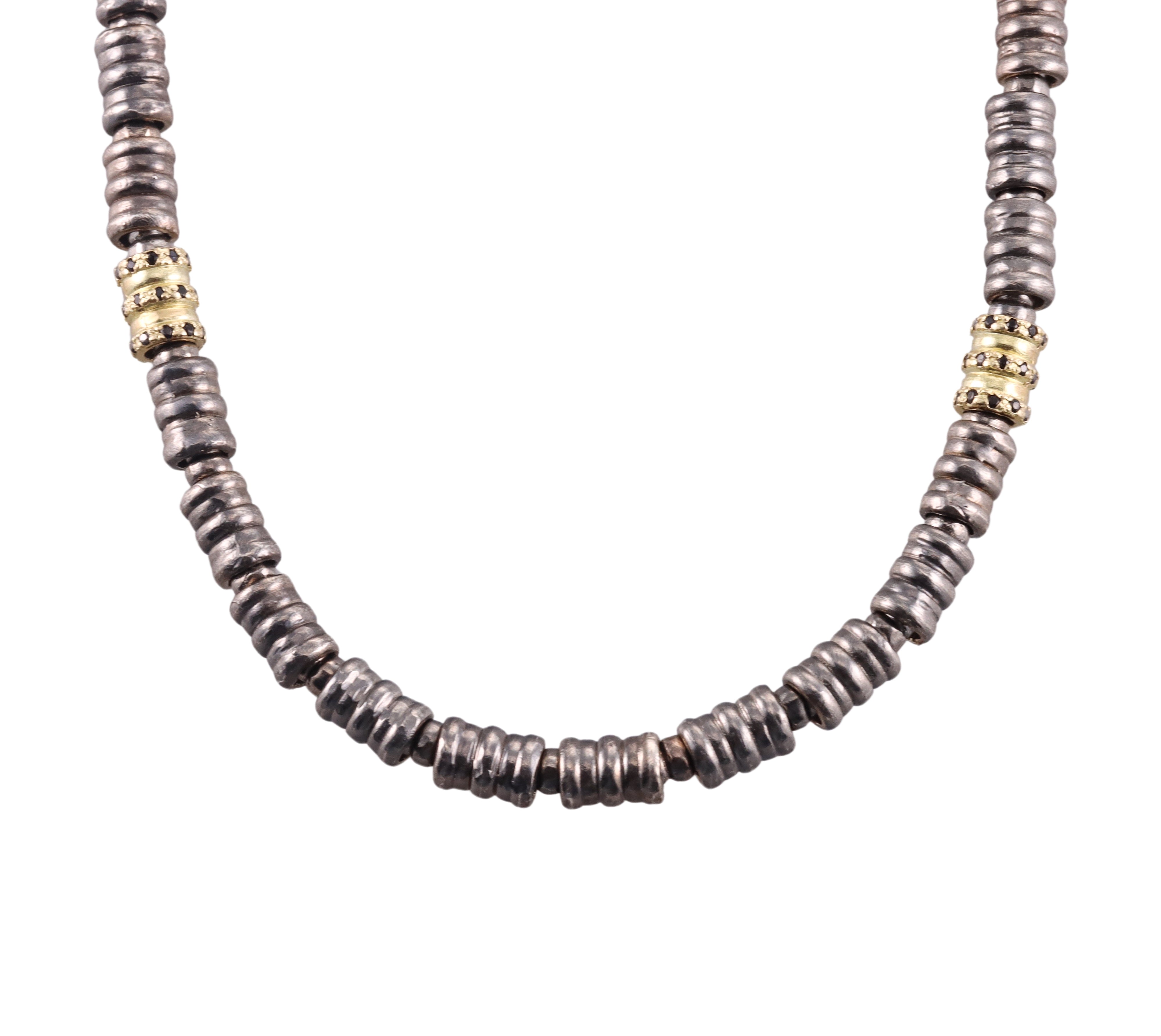 Armenta Old World 18k Gold Silver Black Sapphire Tube Necklace