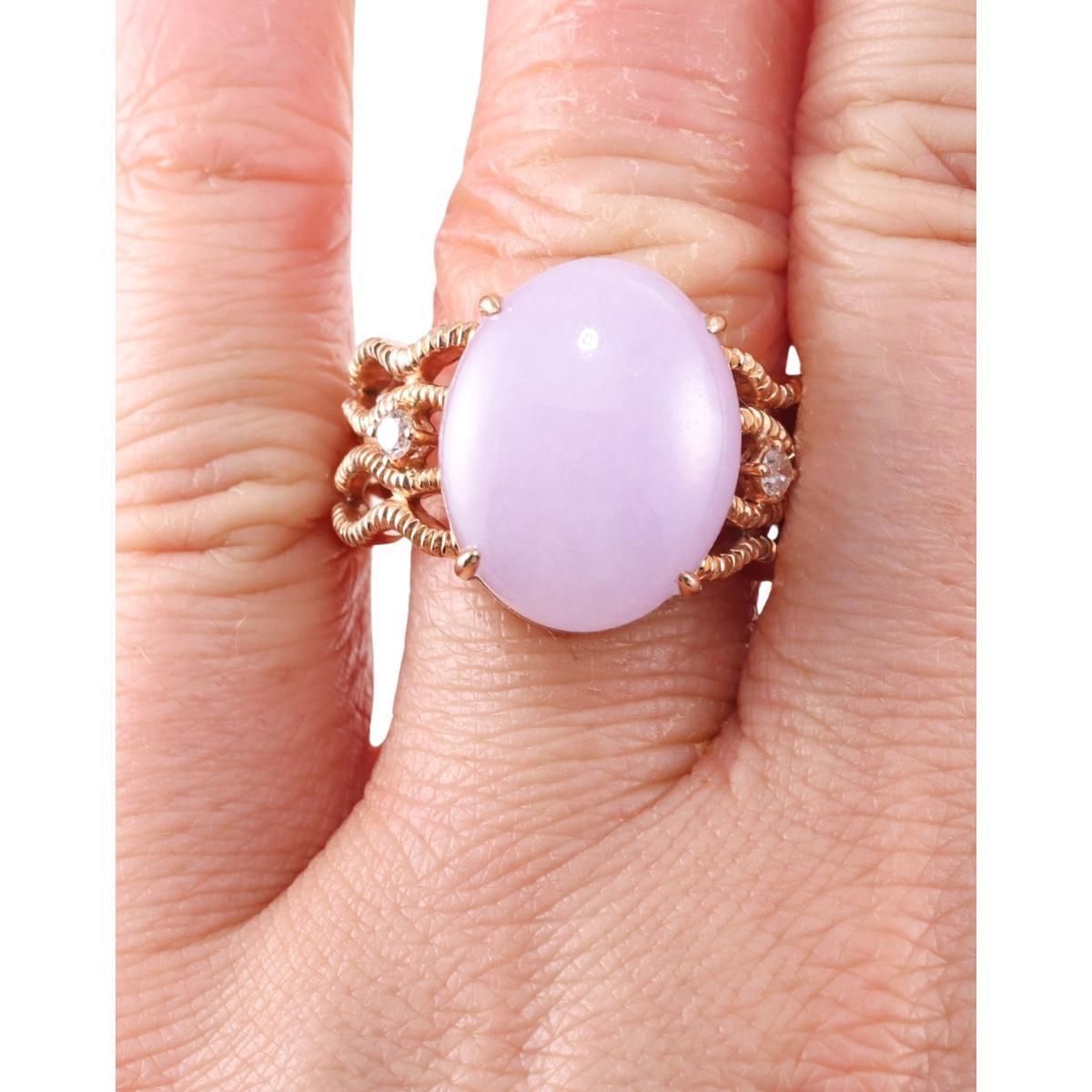 18k Rose Gold Lavender Jade Diamond Ring