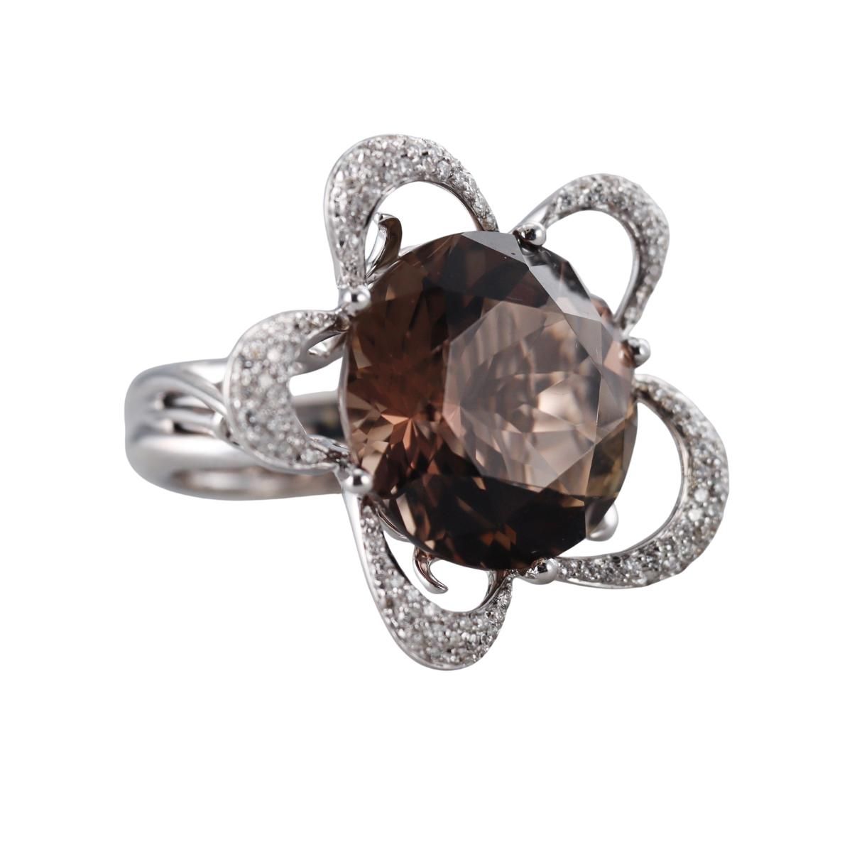Giovanni Ferraris Smoky Quartz Diamond 18k Gold Cocktail Ring